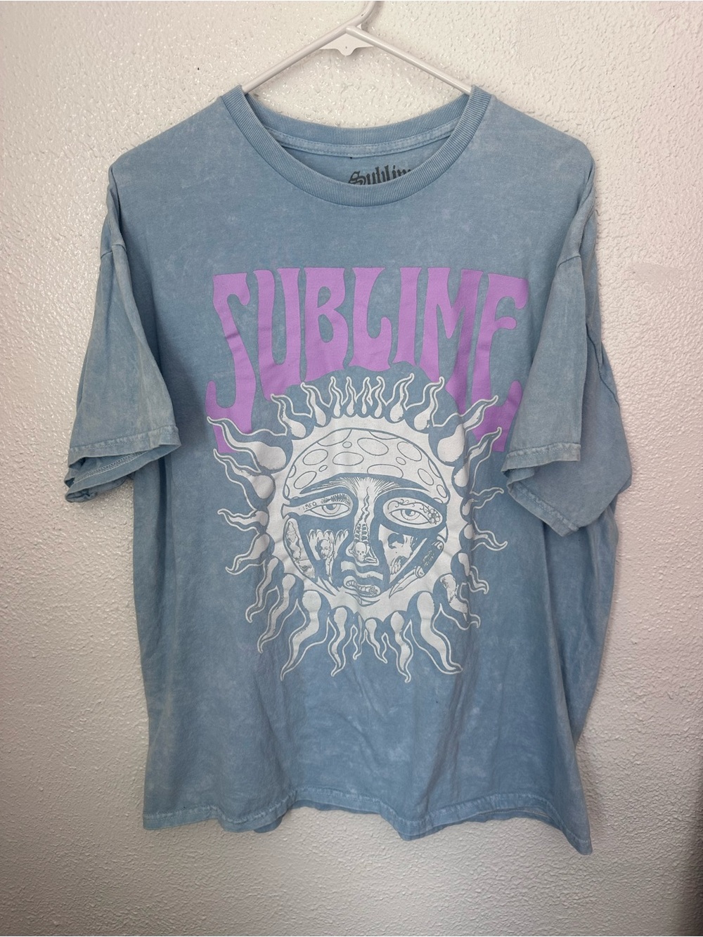 Unisex XL Sublime Band Tee Blue Distressed Purple White 100% Cotton Faded Wash